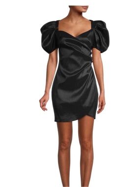Likely Satin Puff-Sleeve Mini Dress - Black Size 6